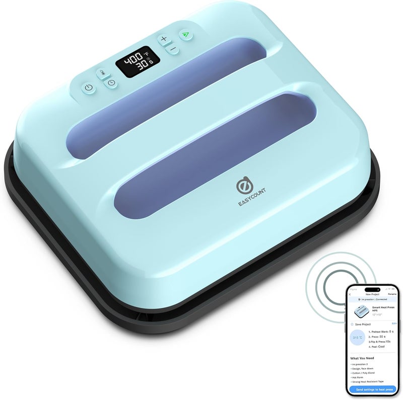 EasyCount E Heat Press 12"X10", Smart Heat Press Machine with Built-in Bluetooth for T-Shirts, Pillows, Tote Bags & More,(Blue-Purple) - Image 1